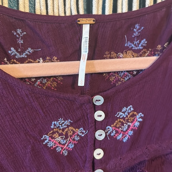 Free People | Boho Sweet Emotion Purple Embroidered Peasant Blouse - Picture 3 of 7
